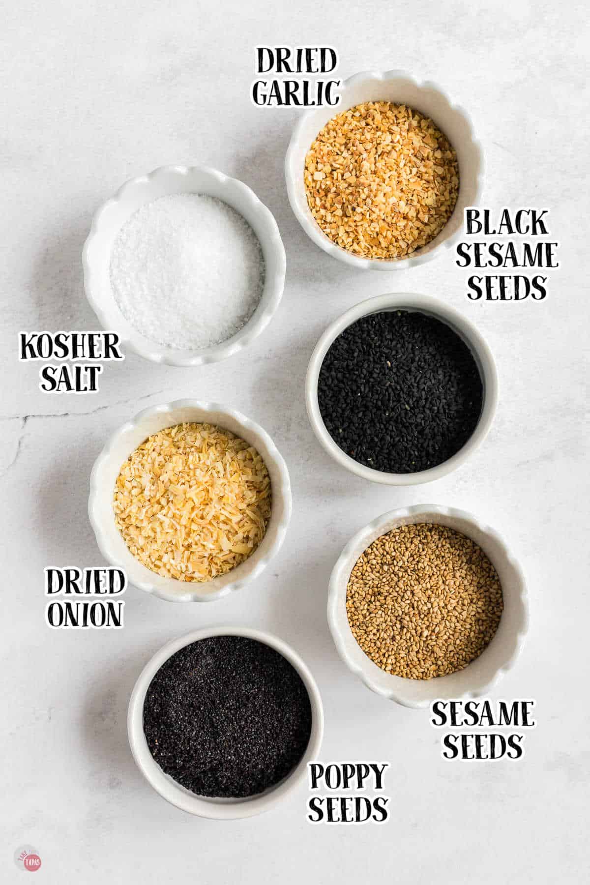 labeled picture of bagel seasoning ingredients