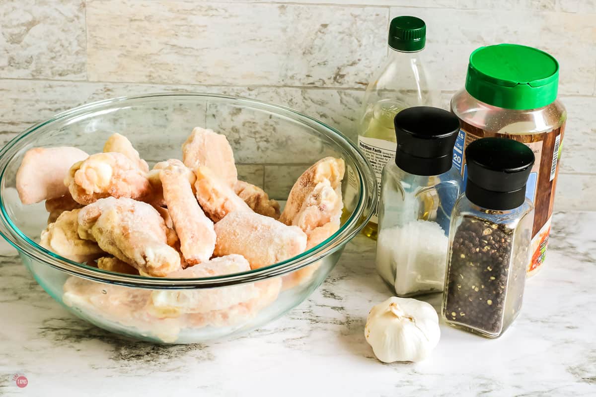 labeled picture of ingredients for garlic parmesan wings