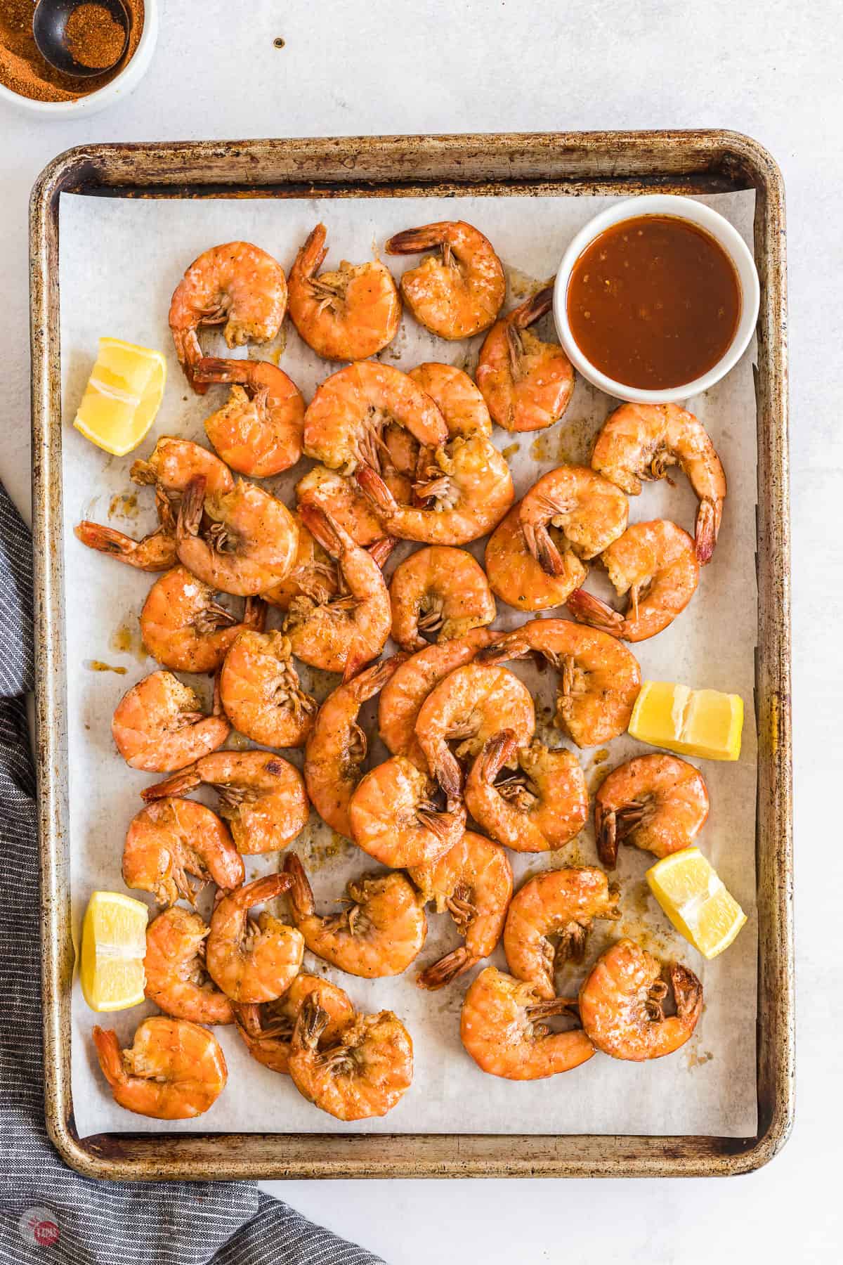 sheet pan of shrimp