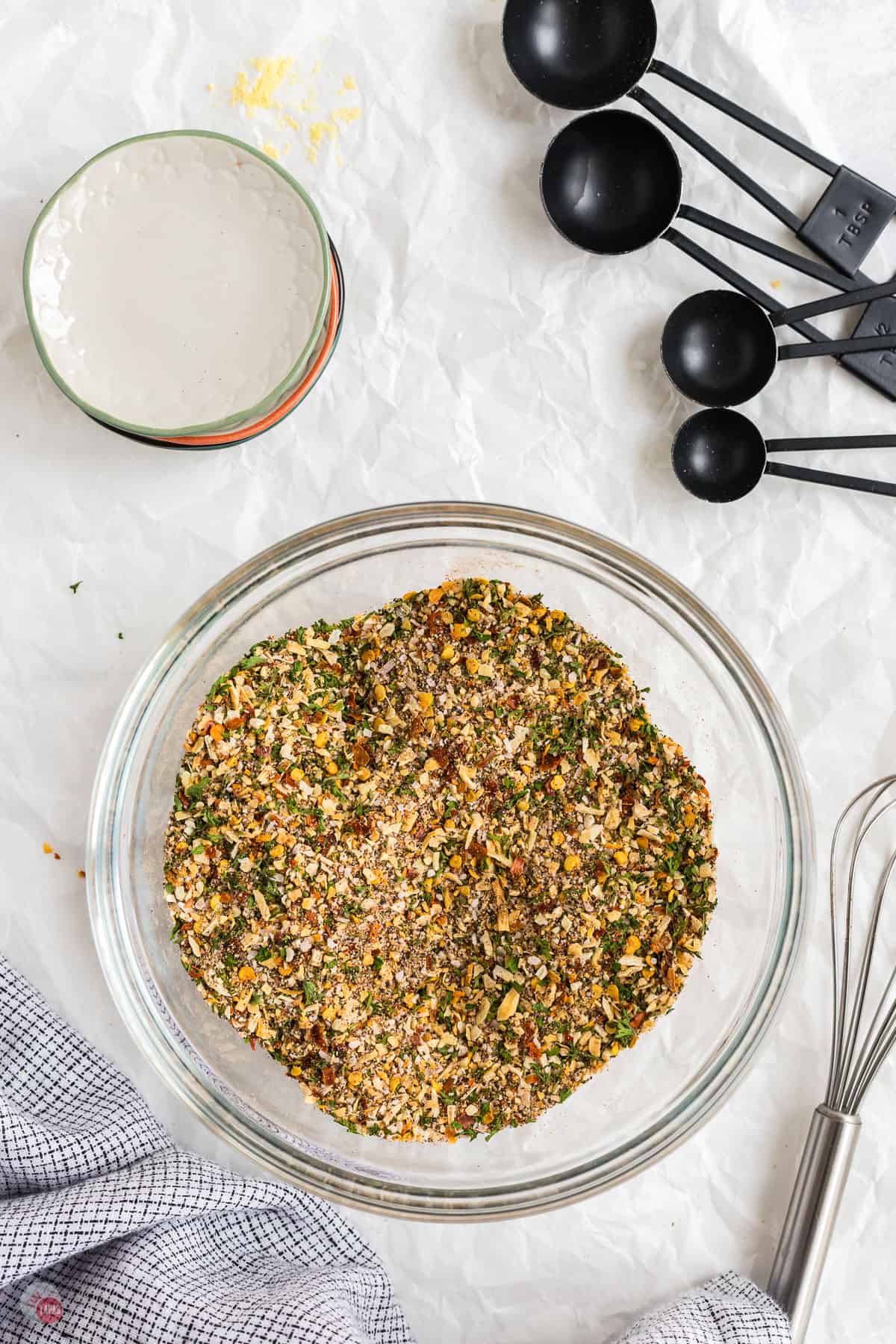 small, clear bowl of spices