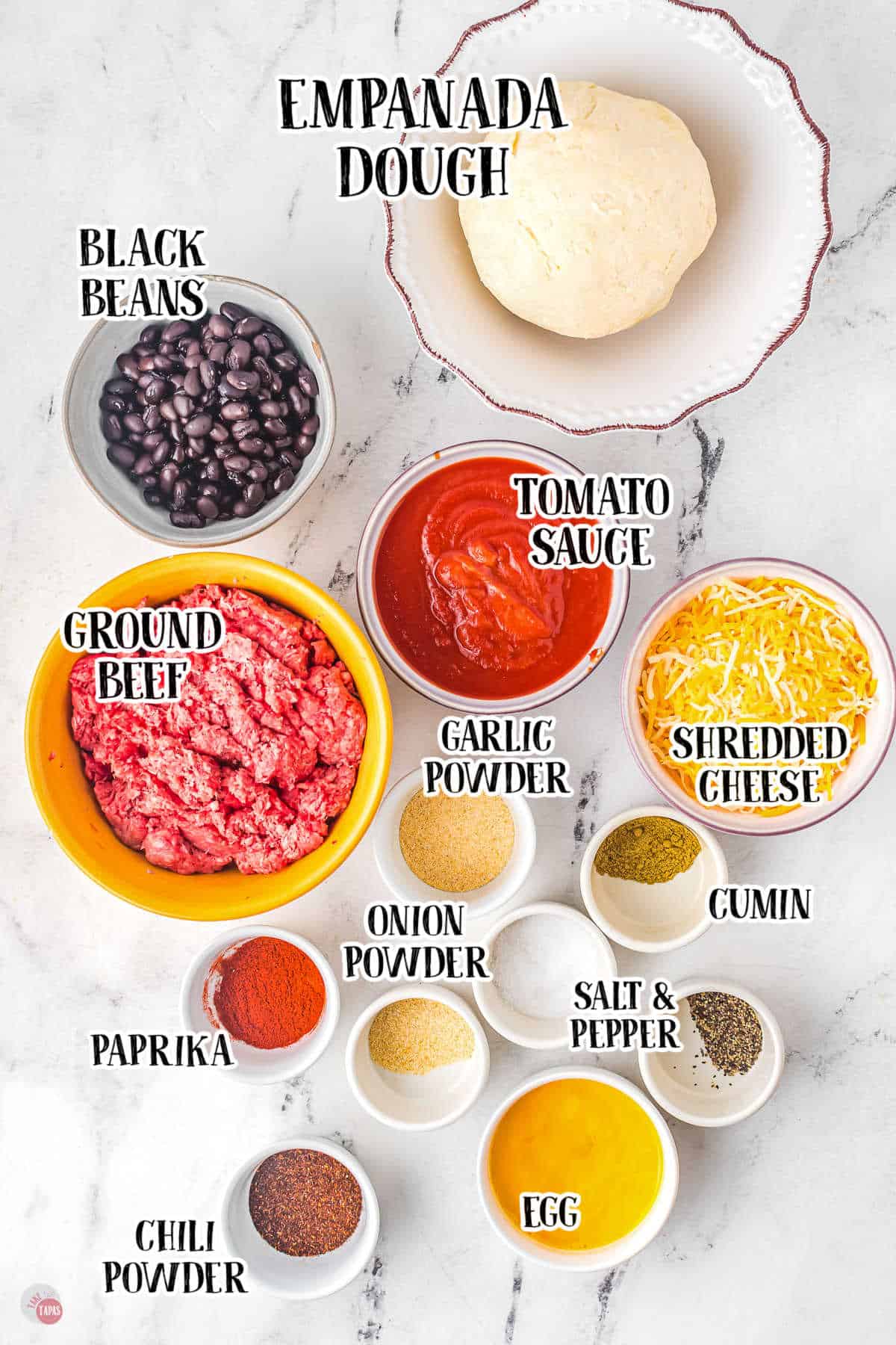 labeled picture of empanada ingredients