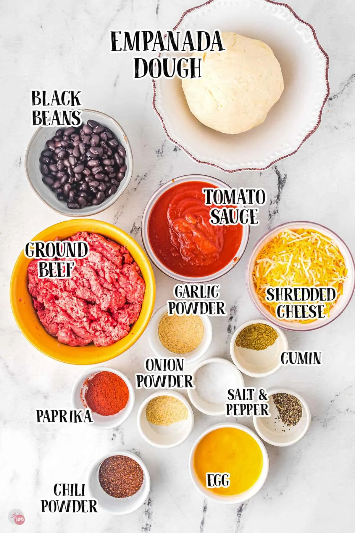 labeled picture of empanada ingredients