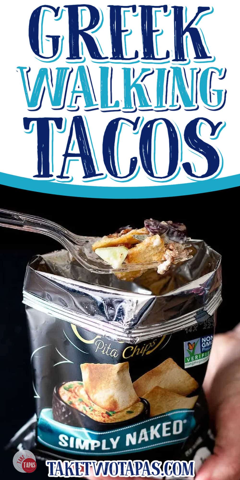 greek walking tacos with a fork