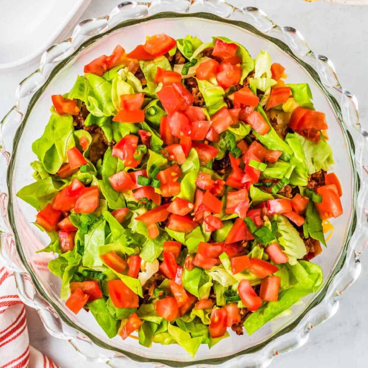 Glass bowl of BLT Dip.