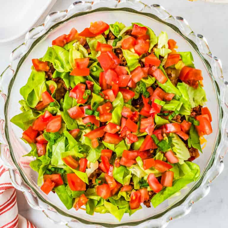 Glass bowl of BLT Dip.