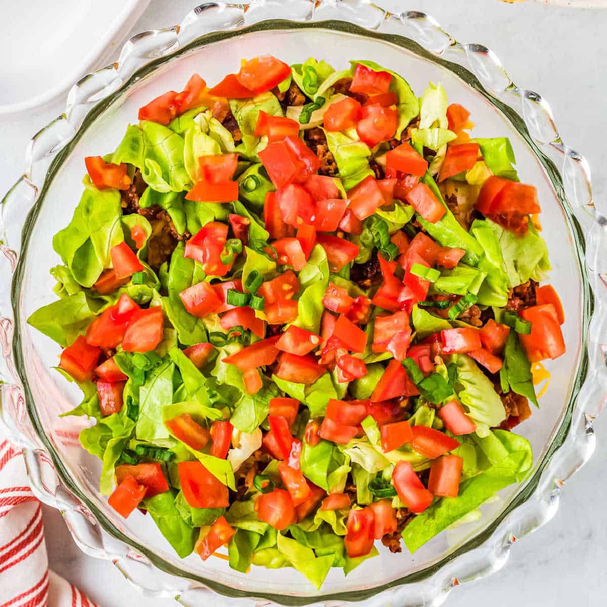 Glass bowl of BLT Dip.