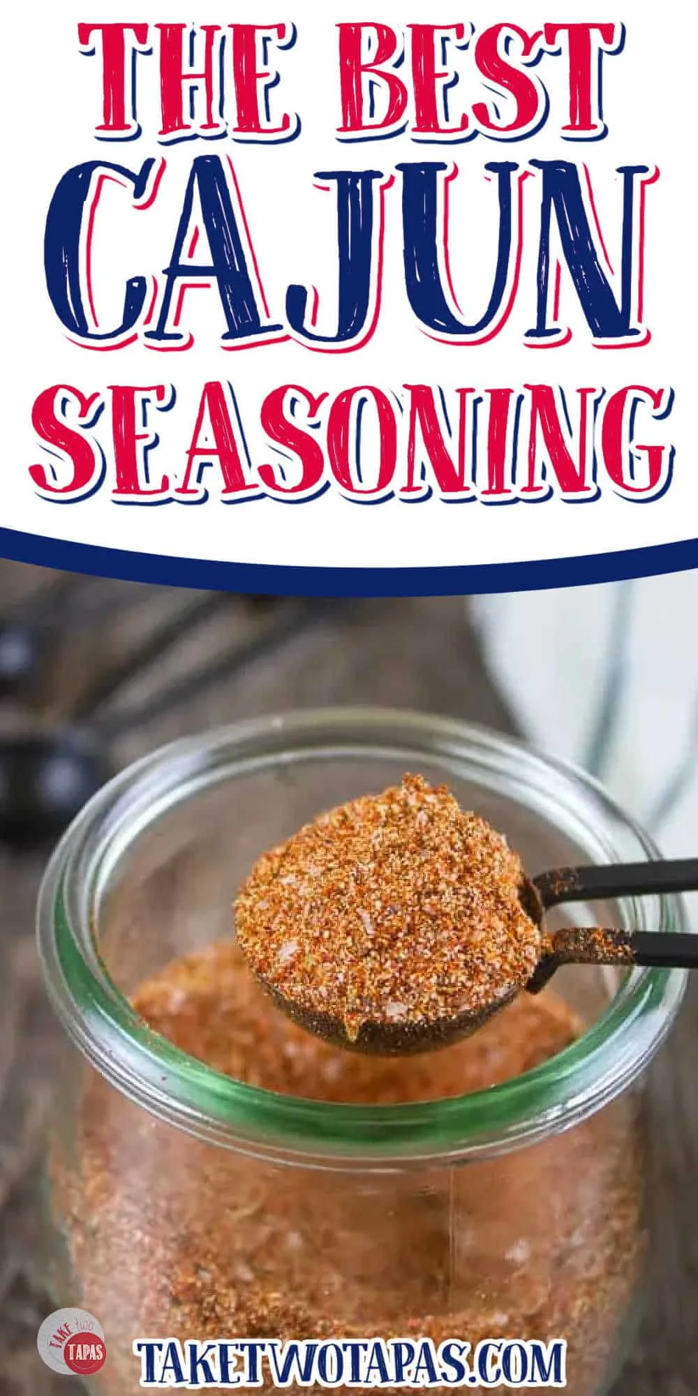 pinterest image of spice mix with text "the best cajun seasoning"