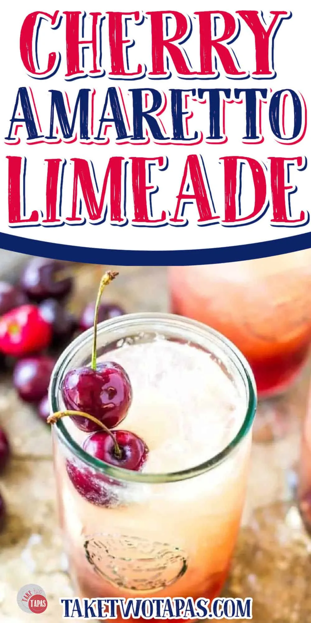 Pinterest collage with text "Cherry Amaretto Limeade"