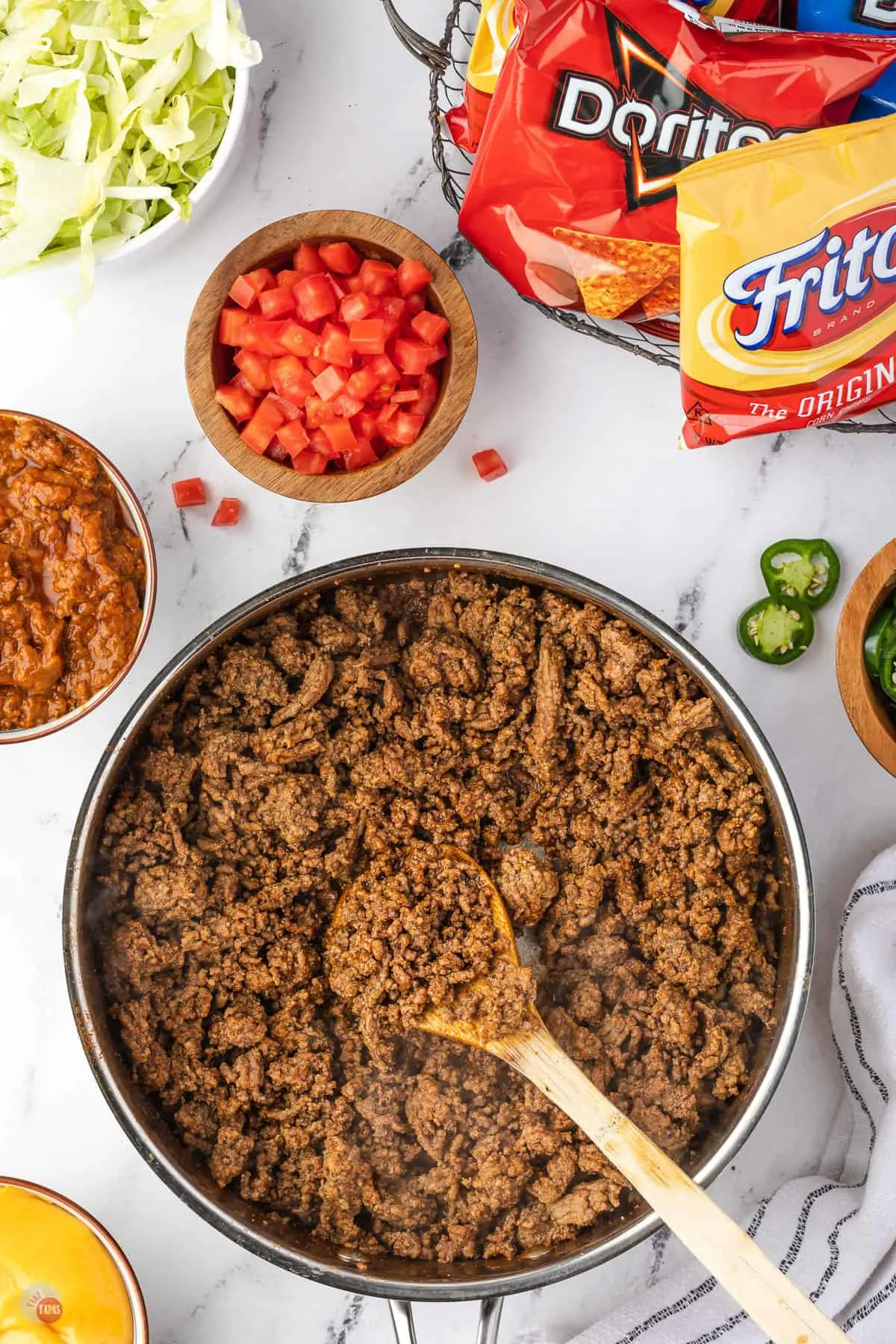 ground beef and taco seasoning in a pan