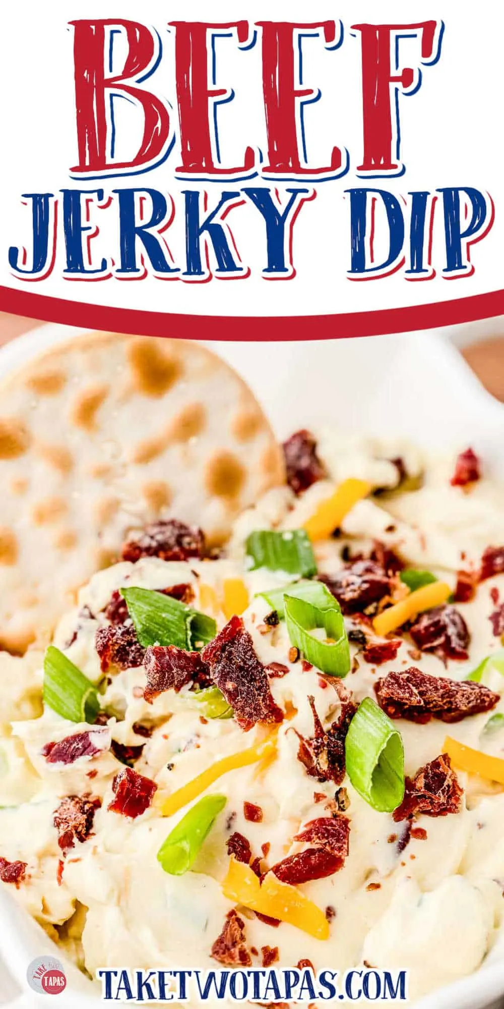 bowl of dip with text "beef jerky dip"