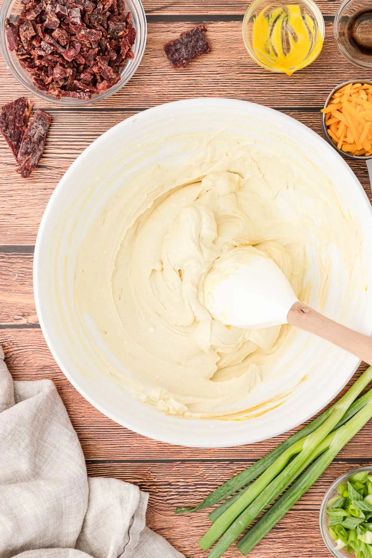 sour cream mixed in a white bowl