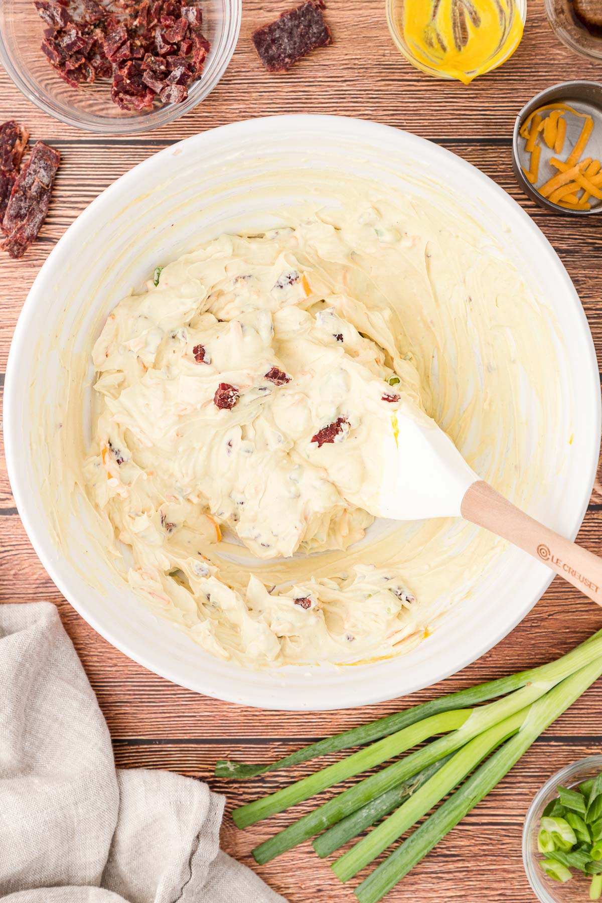 beef jerky dip mixing in a bowl