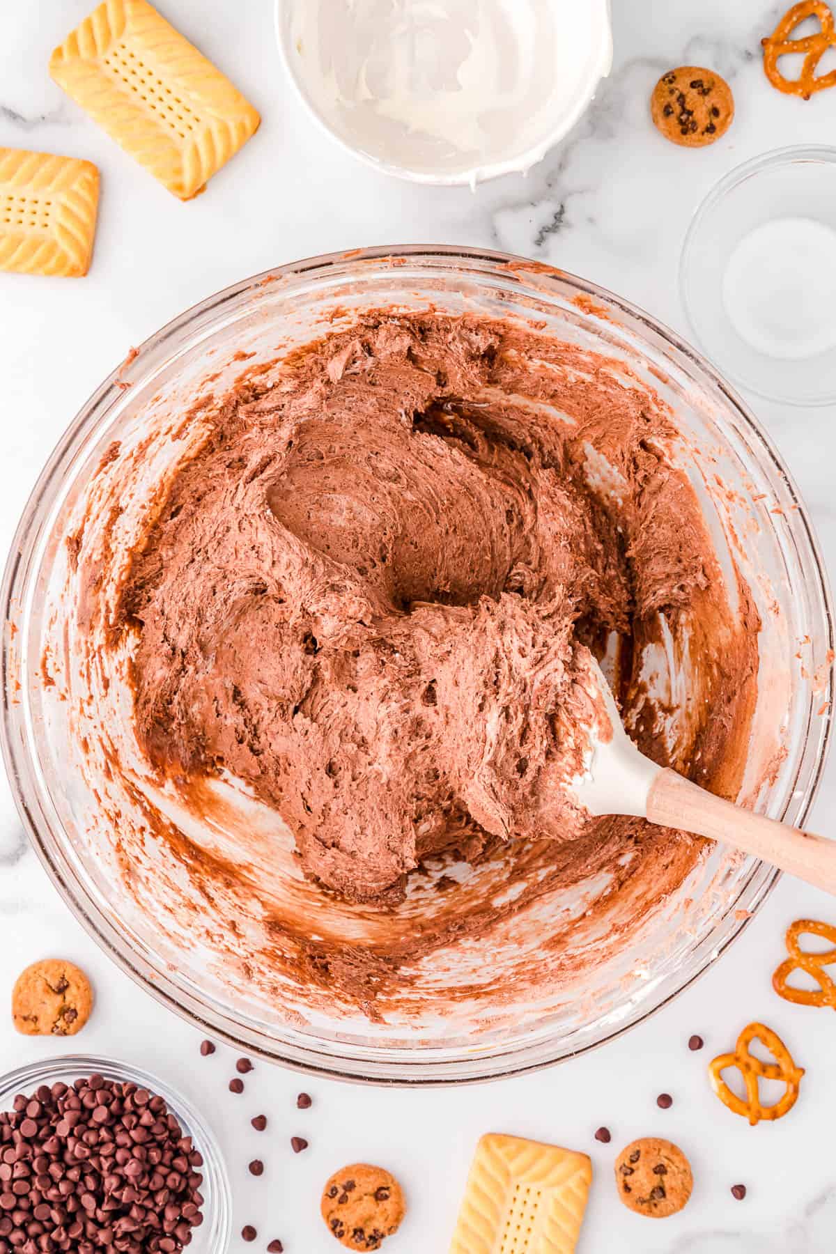brownie batter dip in a bowl with a spatula