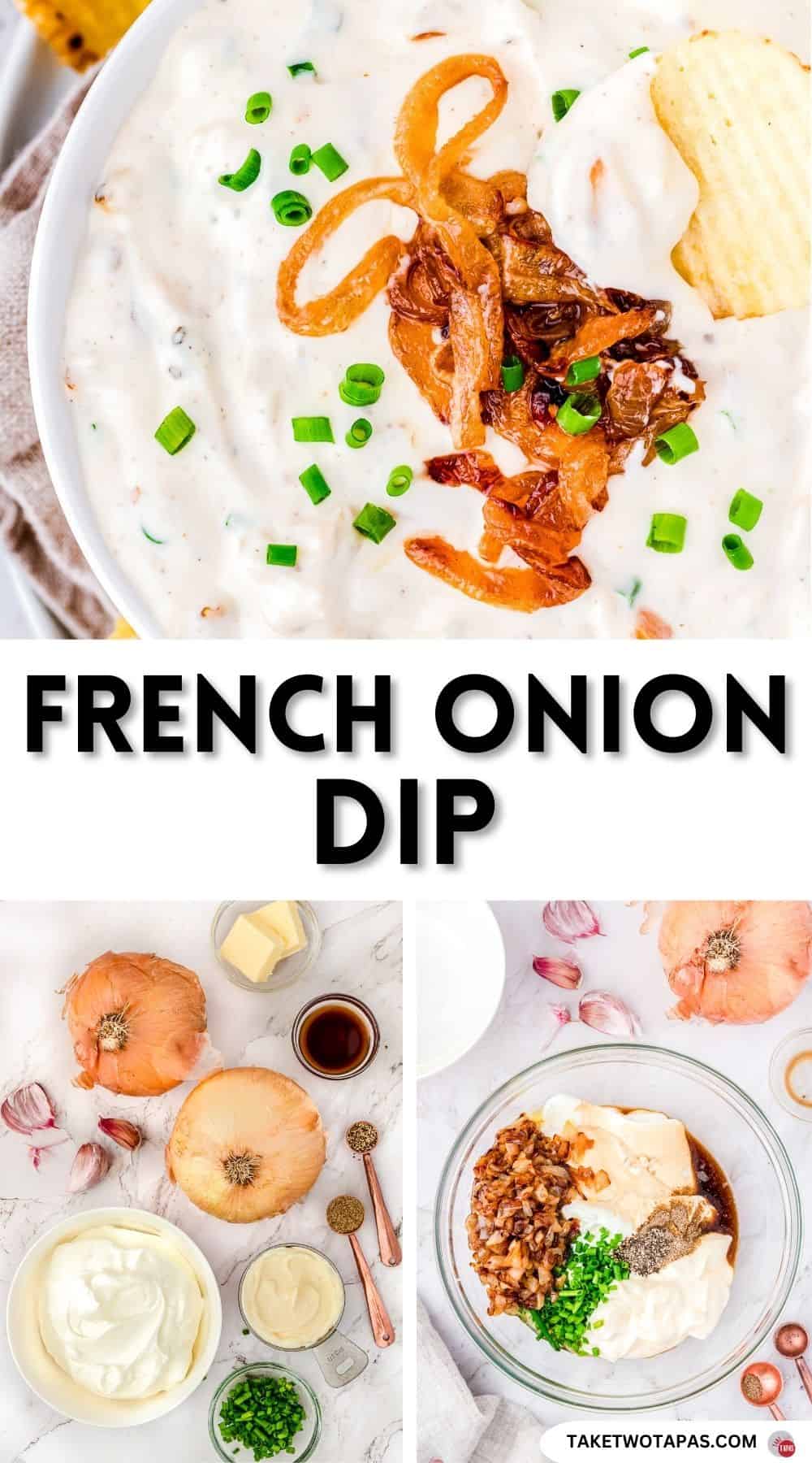 Pinterest pin image for frencf onion dip recipe