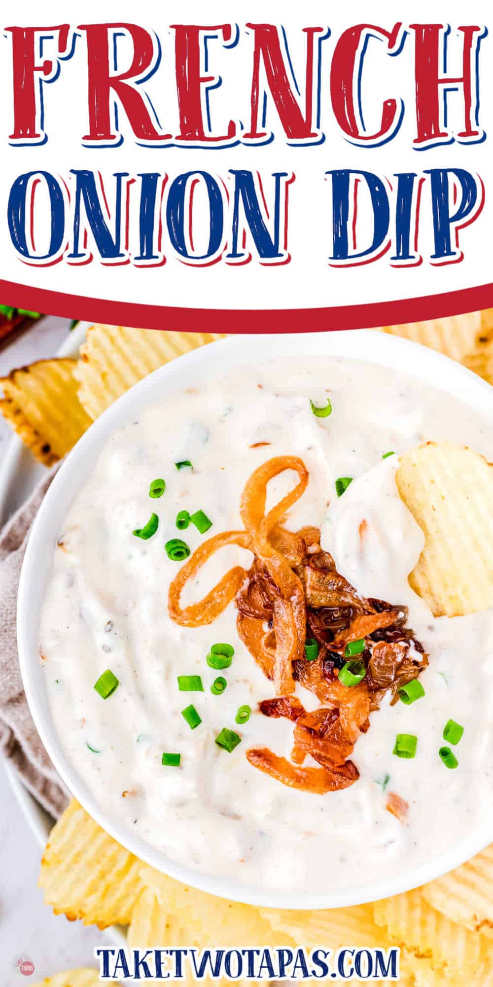 bowl of dip with text "French Onion Dip"