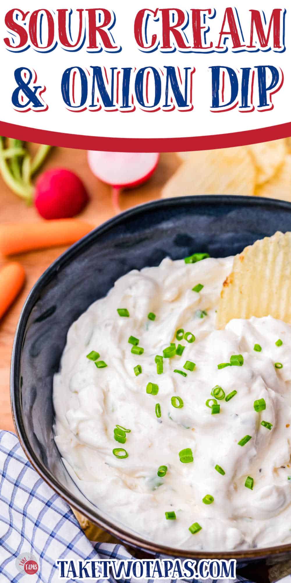 bowl of dip with text "sour cream and onion dip"