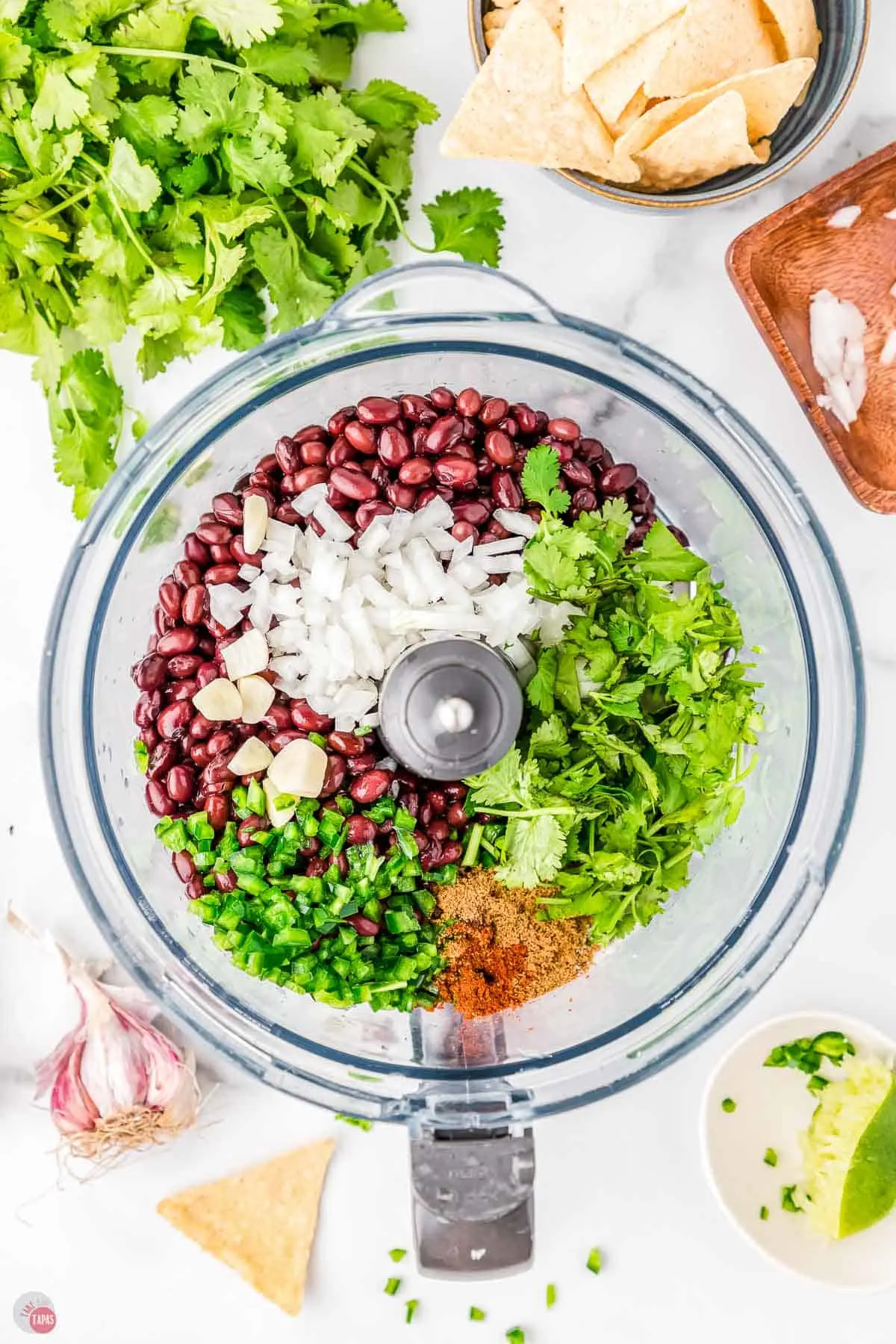 bean dip ingredients in a food processor bowl