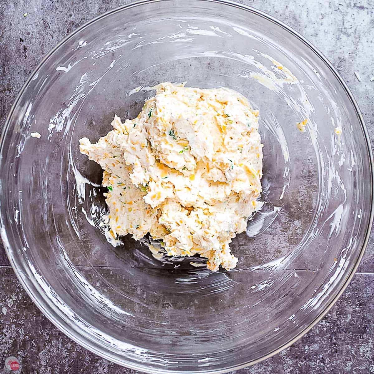 cream cheese mixture in a clear bowl