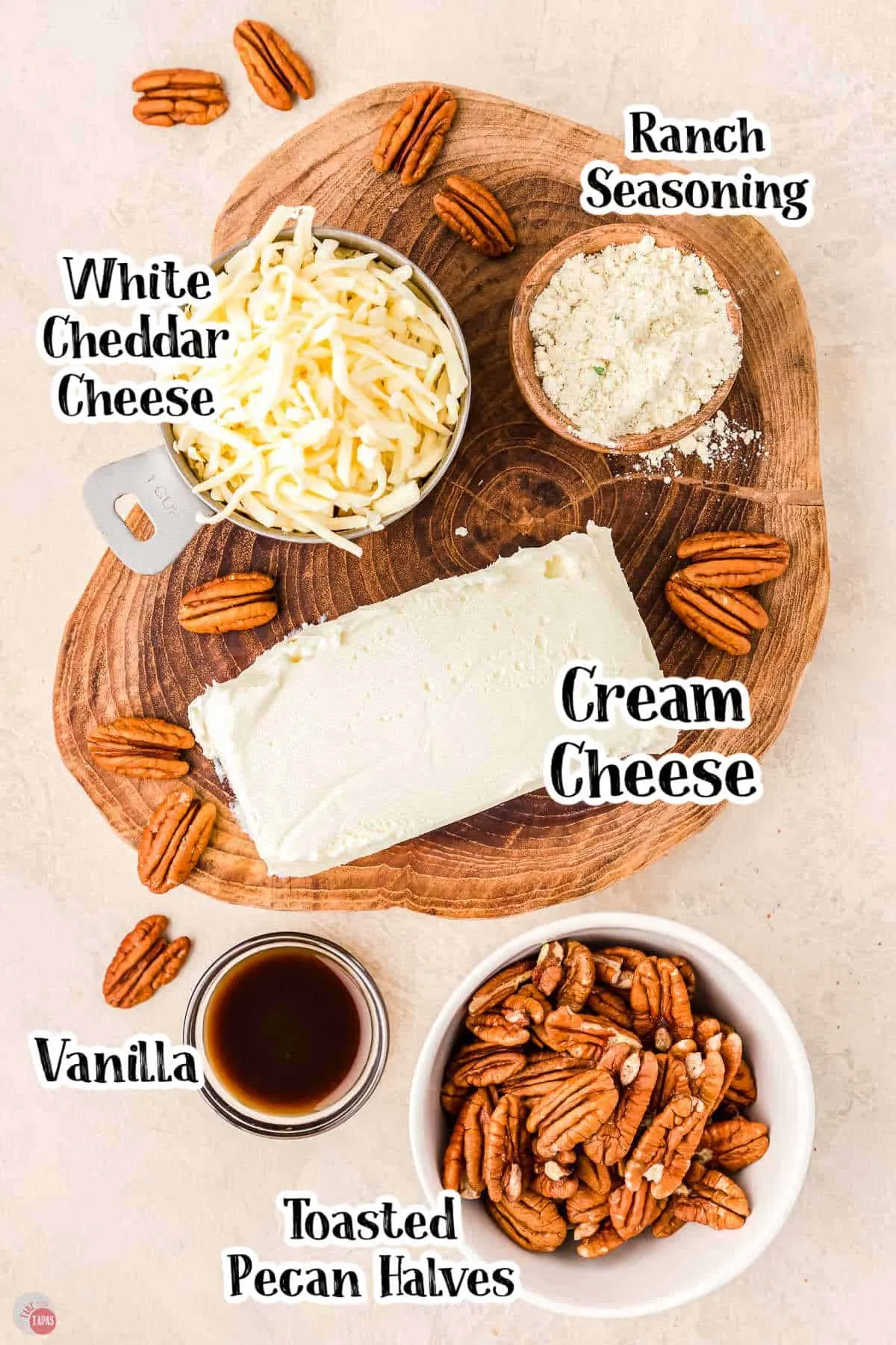 labeled picture of ingredients for cheese ball