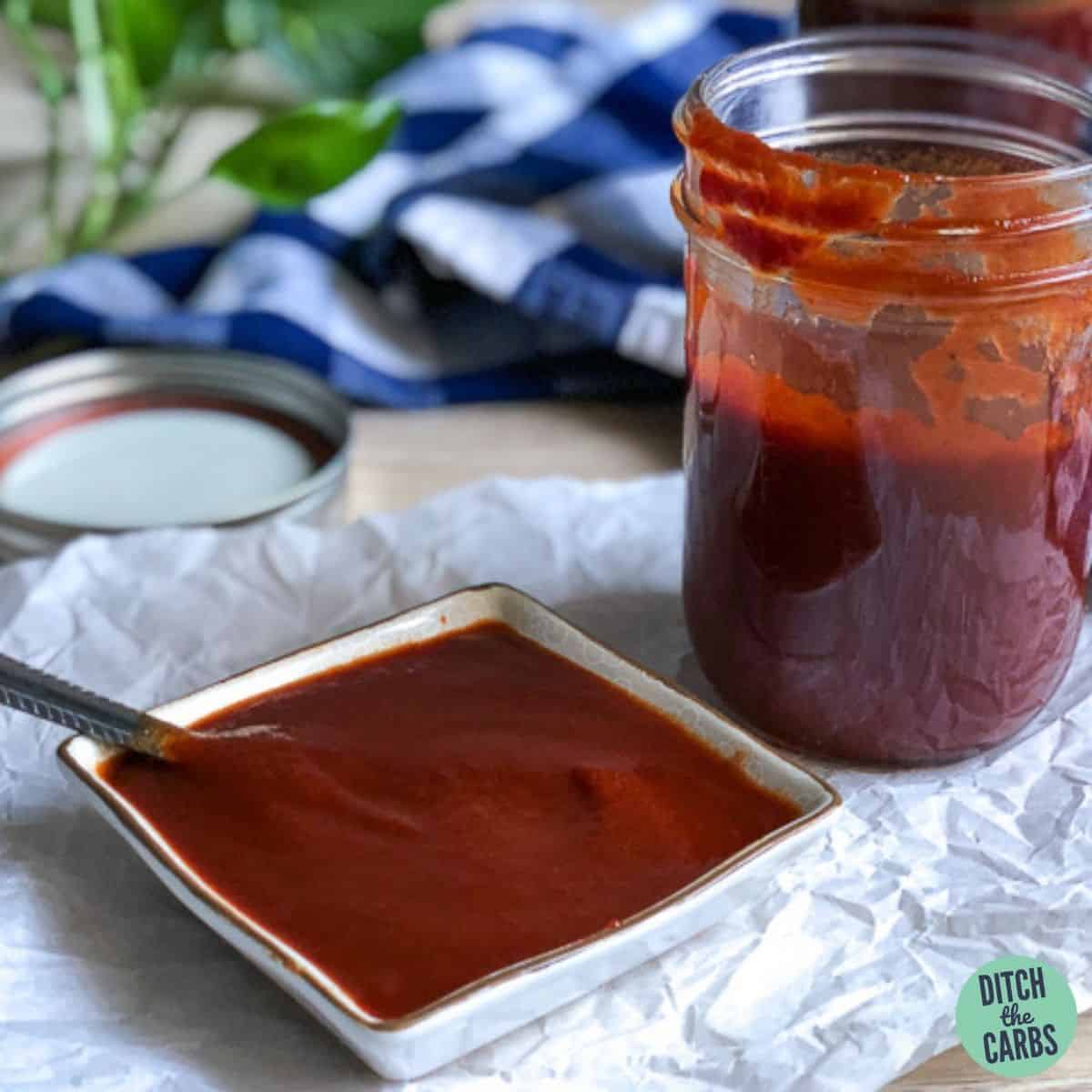 keto bbq sauce in a square white dish