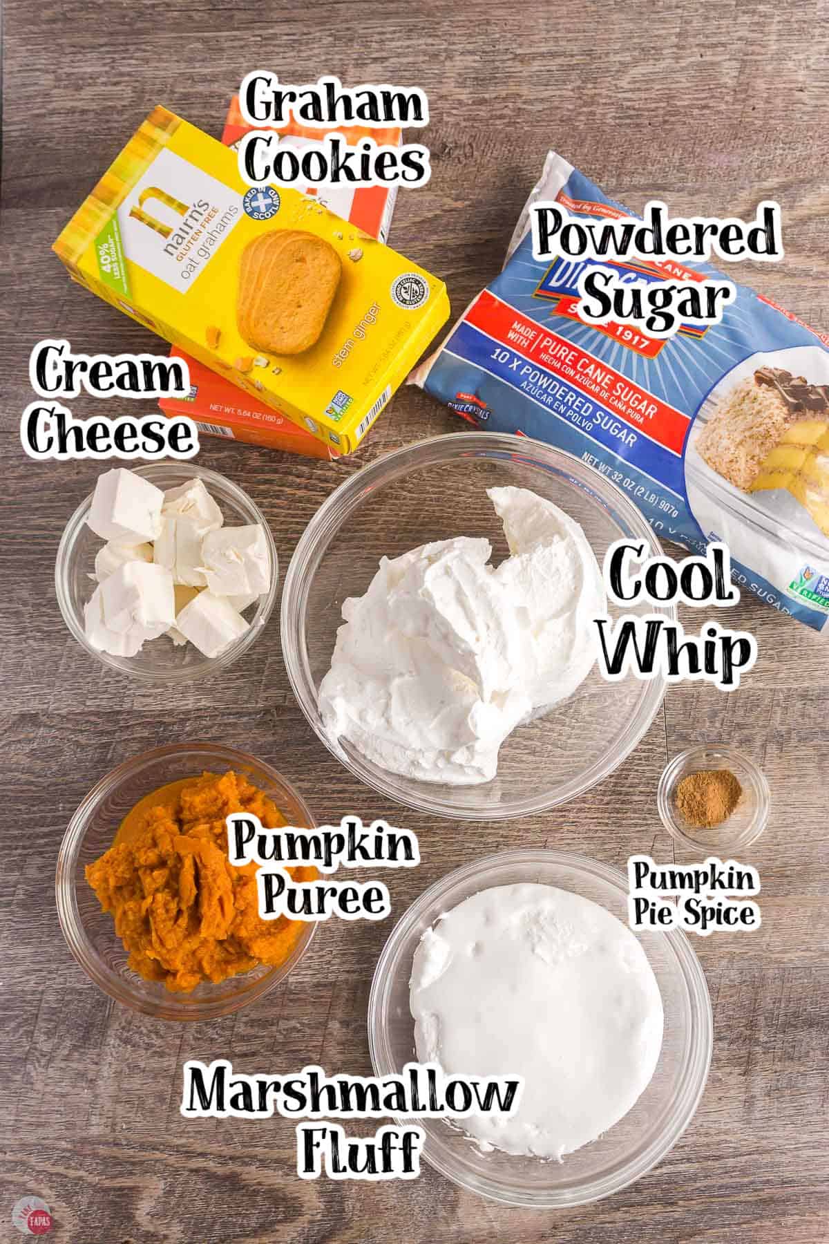 labeled picture of pumpkin dip ingredients
