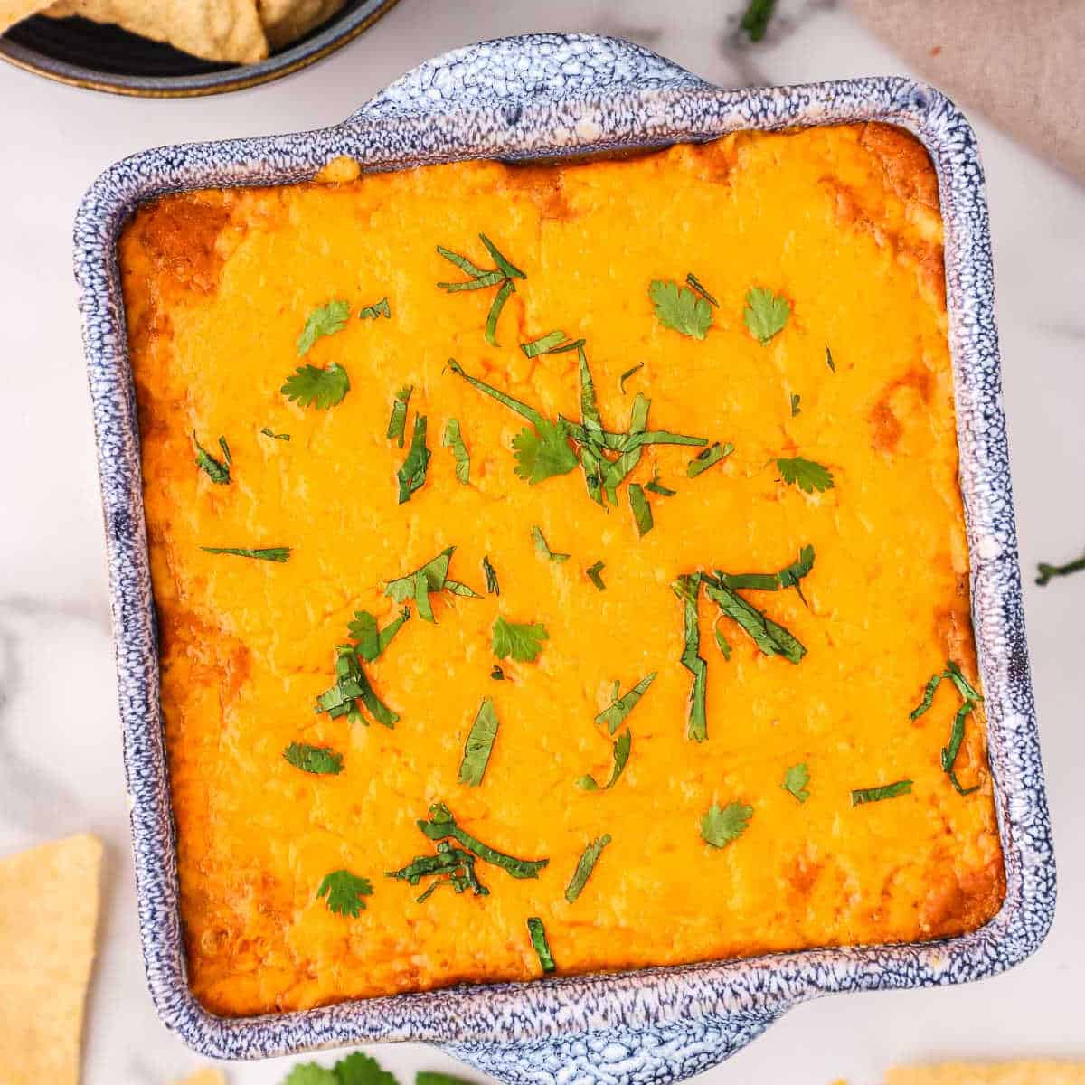 overhead picture of refried bean dip