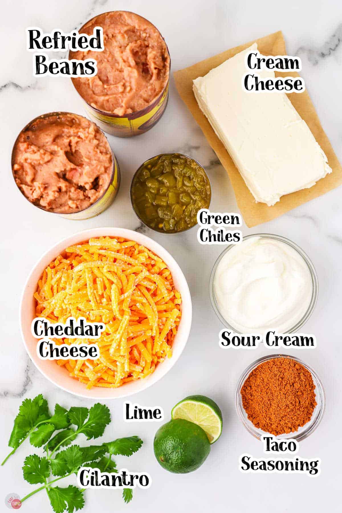 labeled picture of dip ingredients