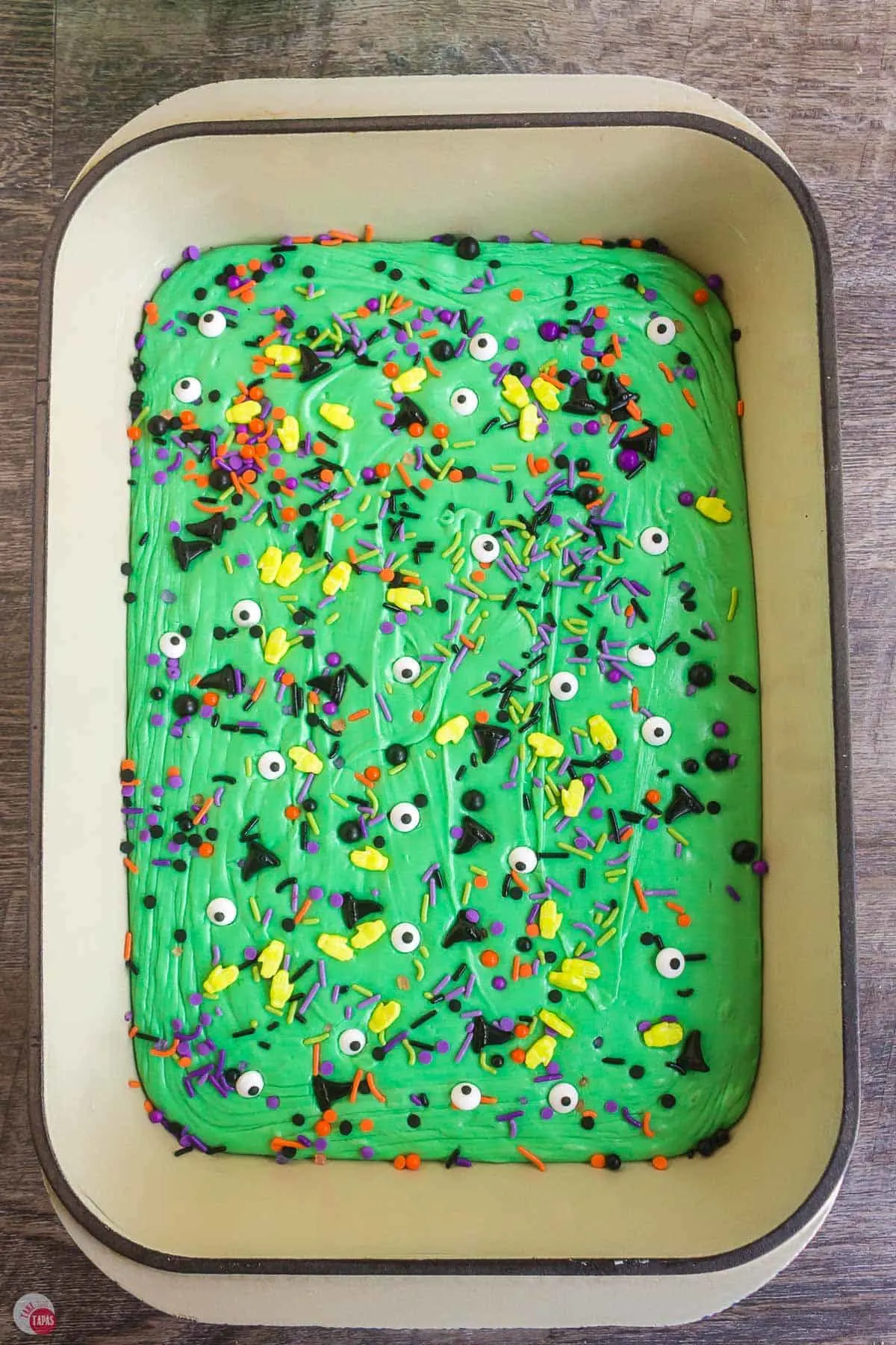 green fudge with sprinkles in a pan
