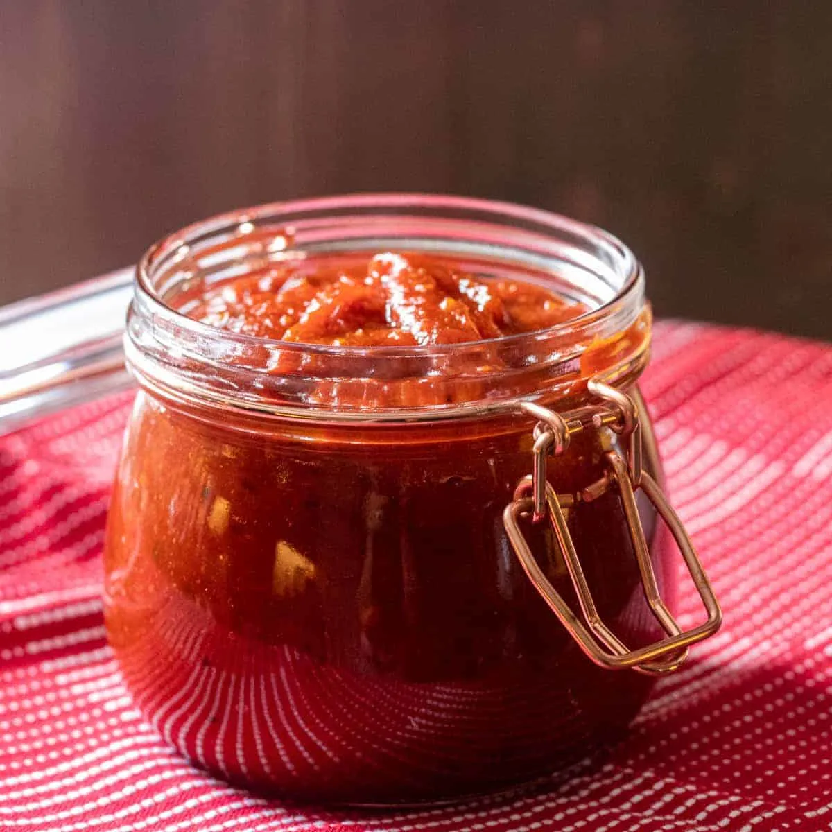 chili jam in a clear jar