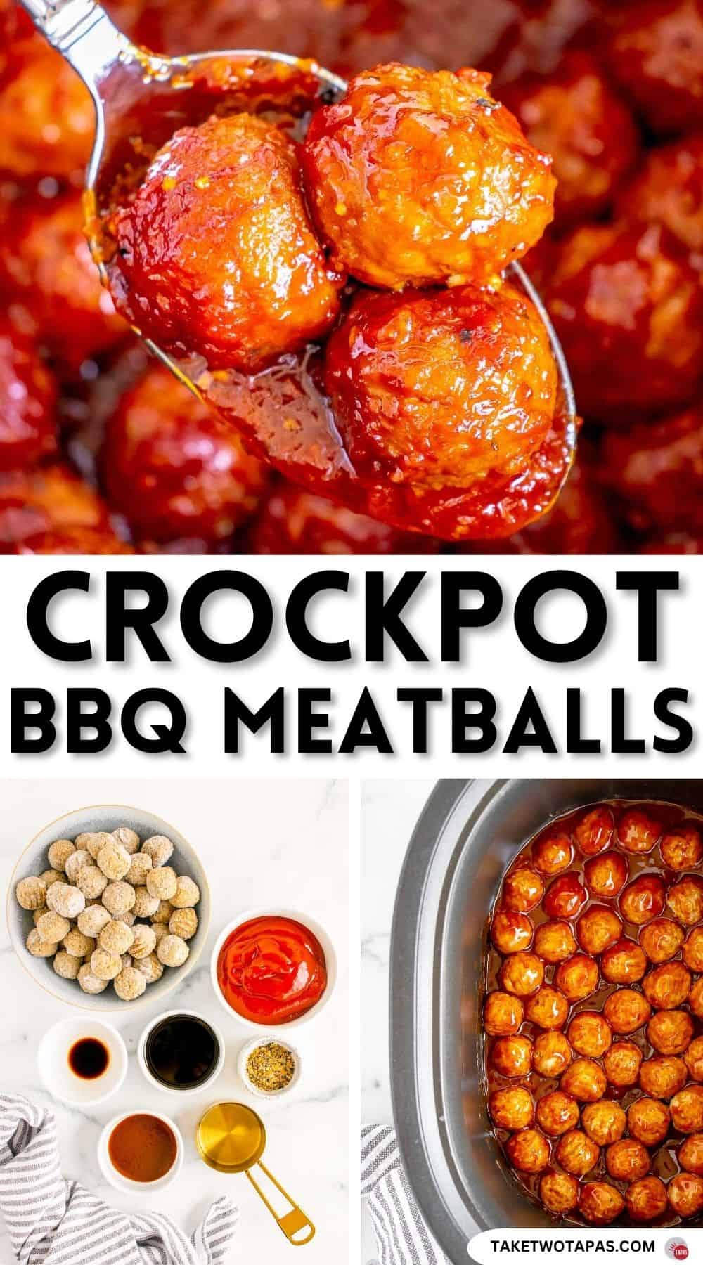 Pinterest pin image for crockpot bbq meatballs recipe