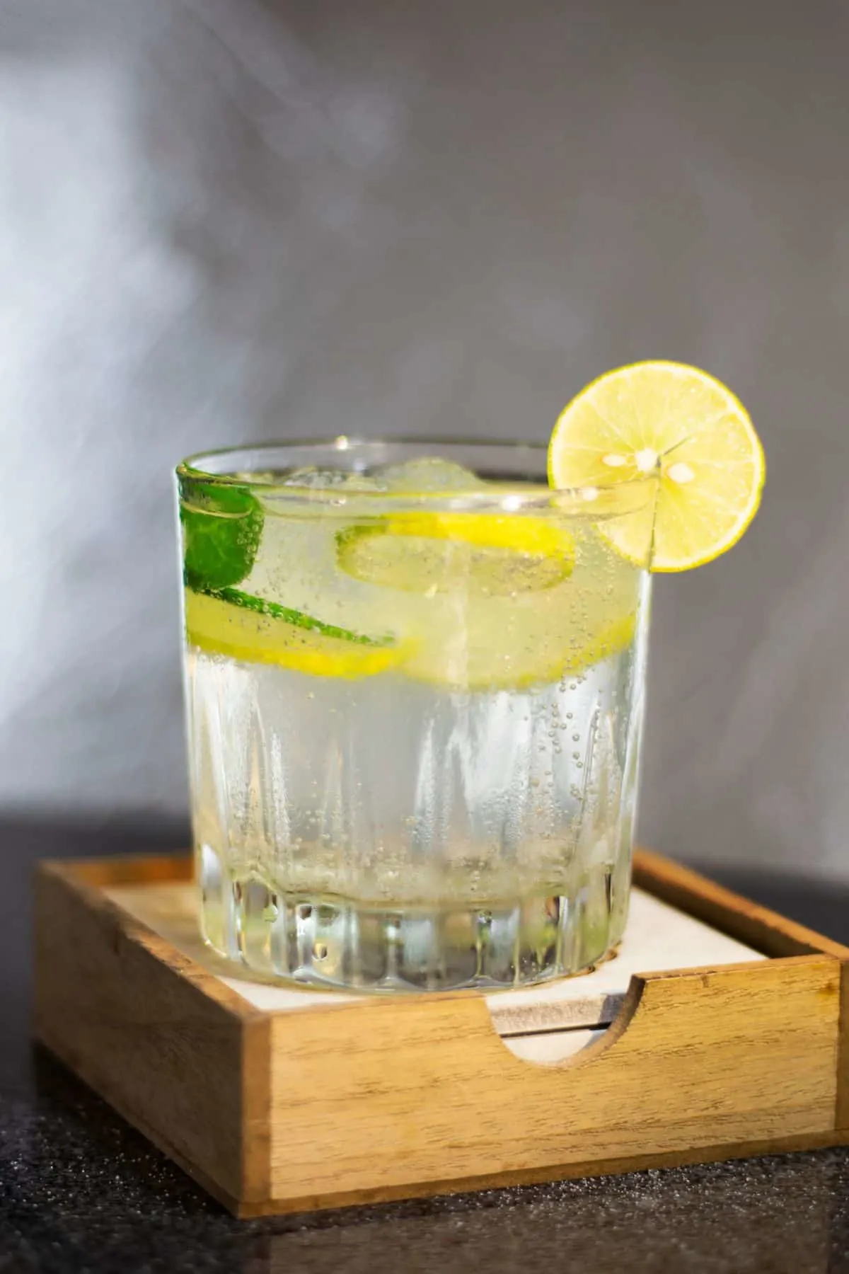 cocktail with lemon wheel garnish