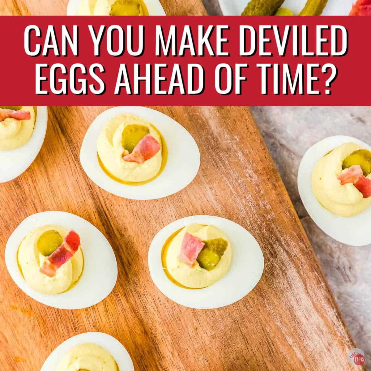 overhead picture of eggs with red banner and text