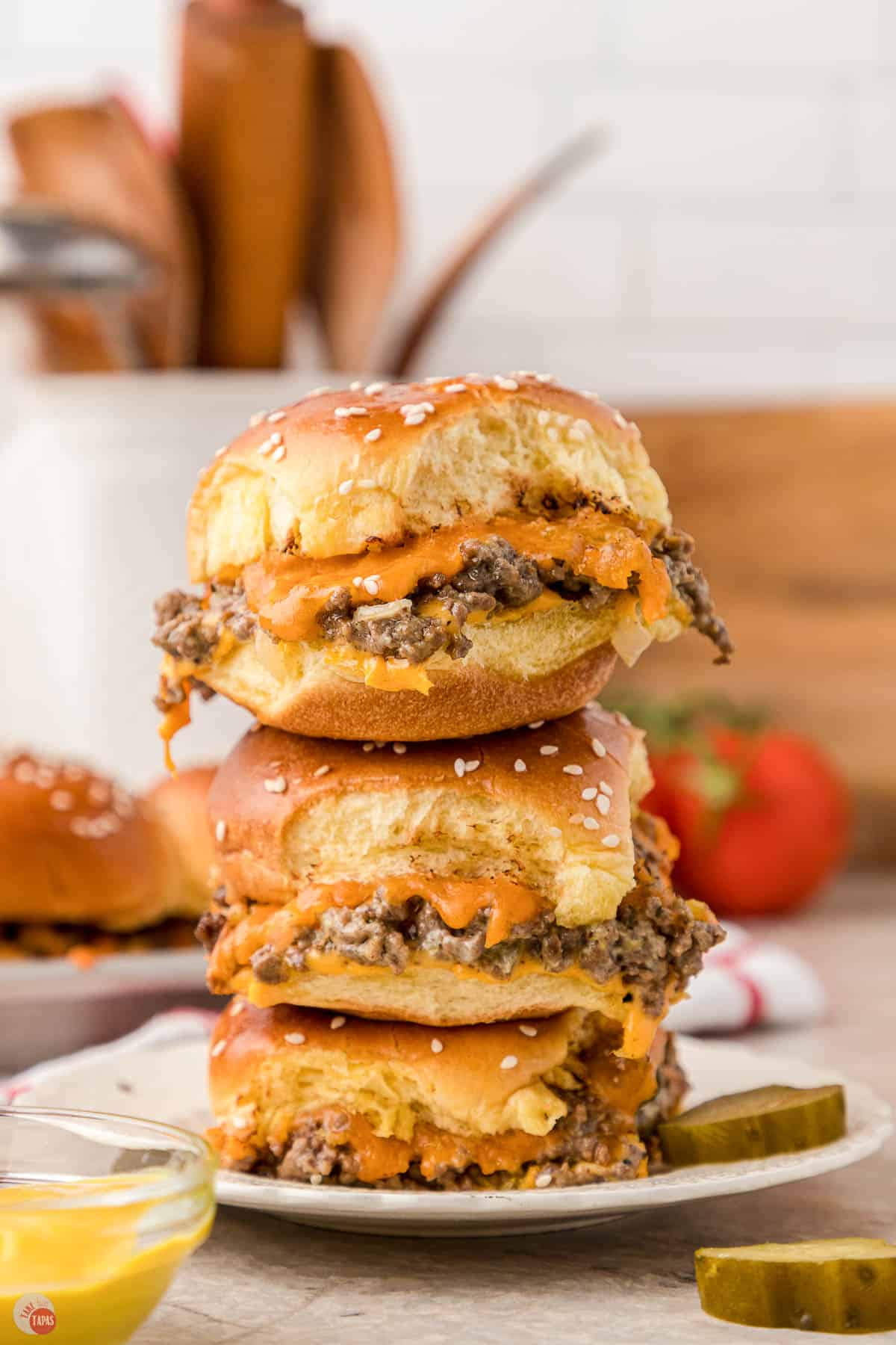 stack of cheeseburger sliders