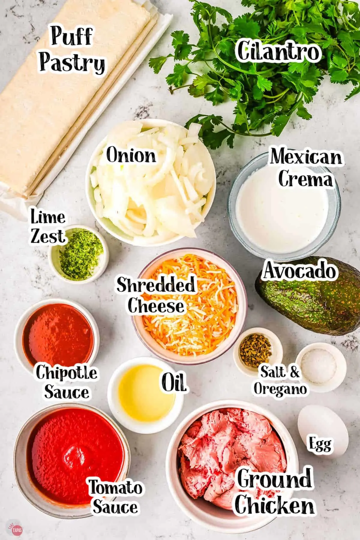 labeled picture of smoky chipotle chicken empanada