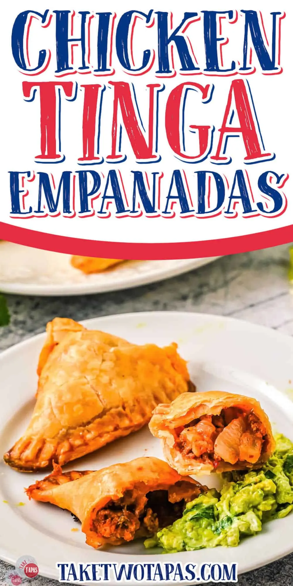 plate with empanada torn in half on it with an avocado spread