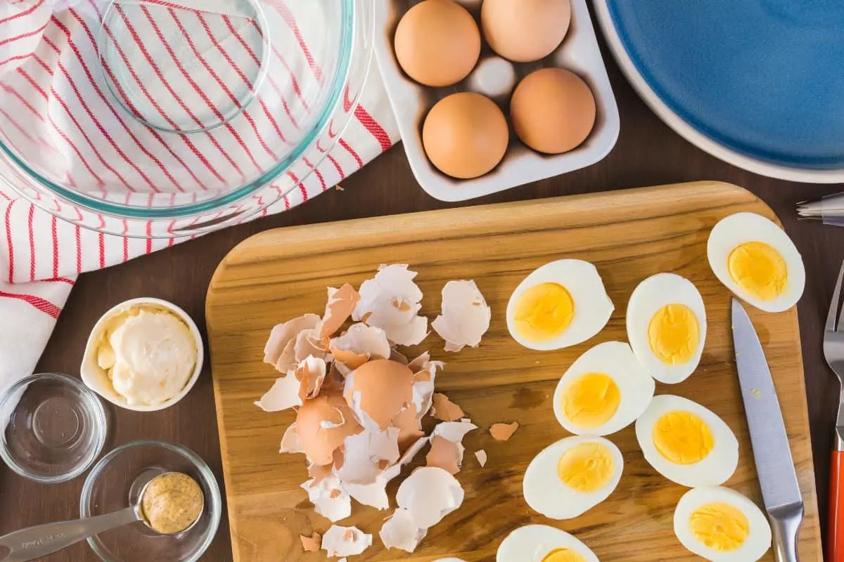 cooked eggs cut in half