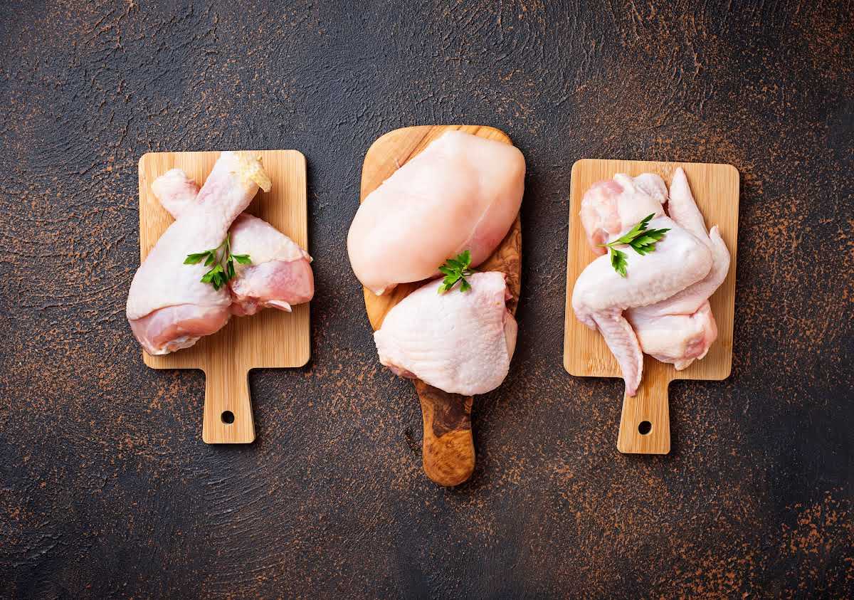 sections of chicken on mini cutting boards