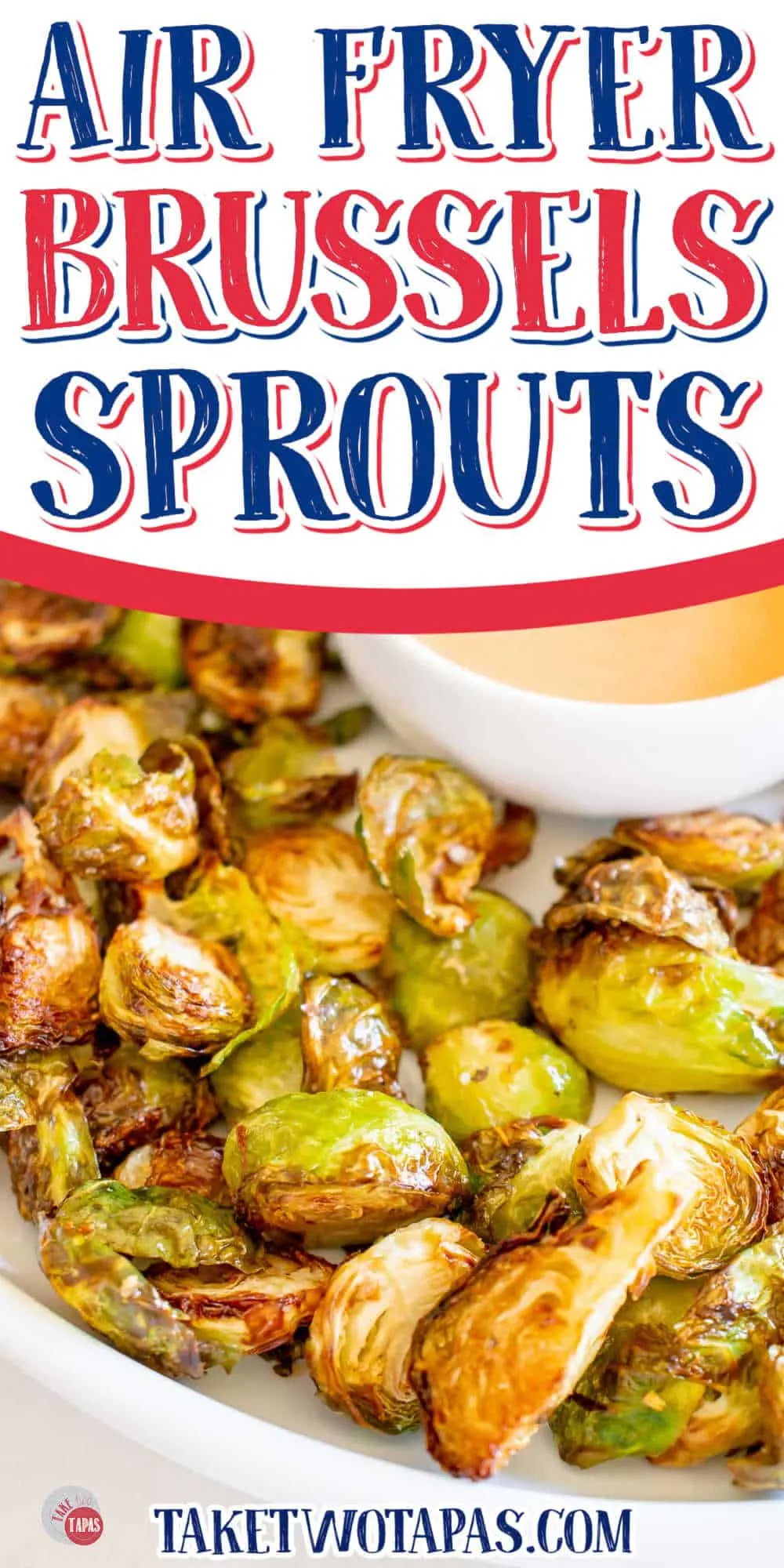bowl of sprouts with white banner and text in red