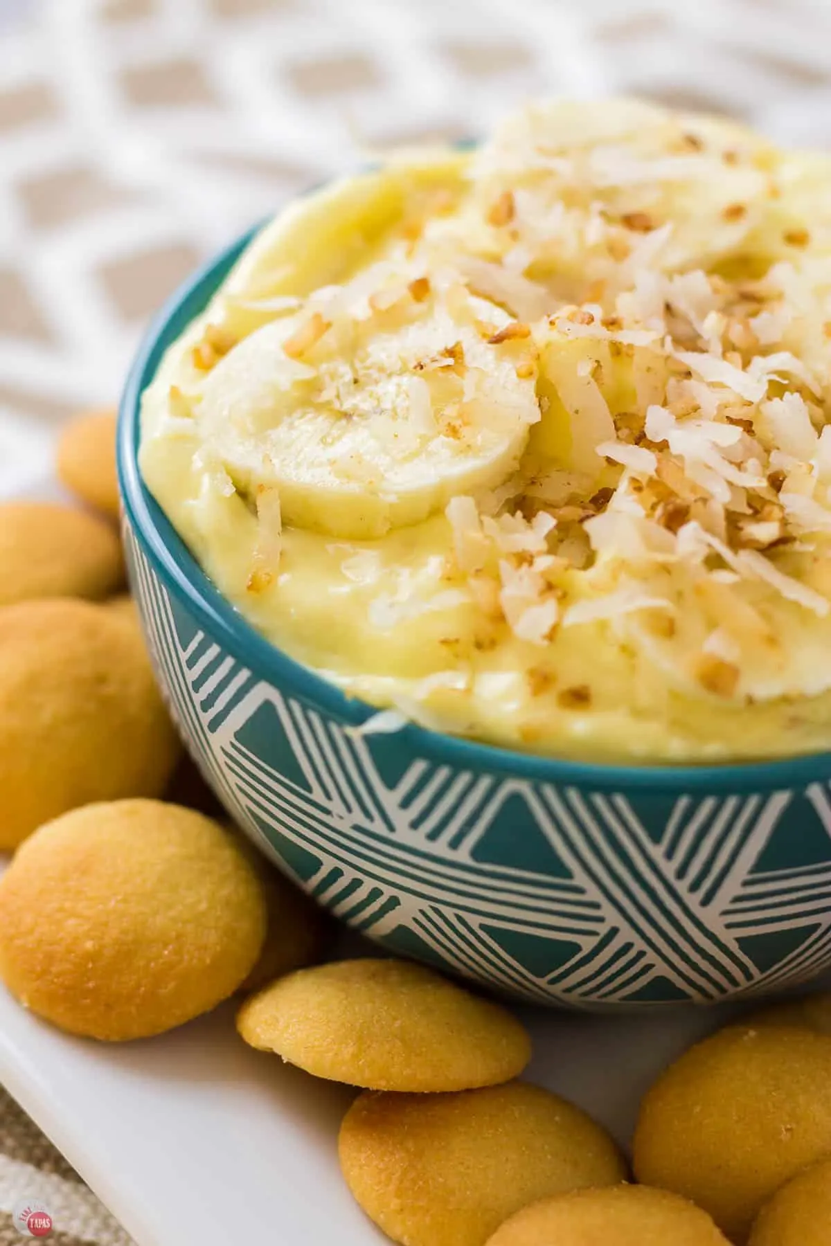 close up of banana cream pie dip