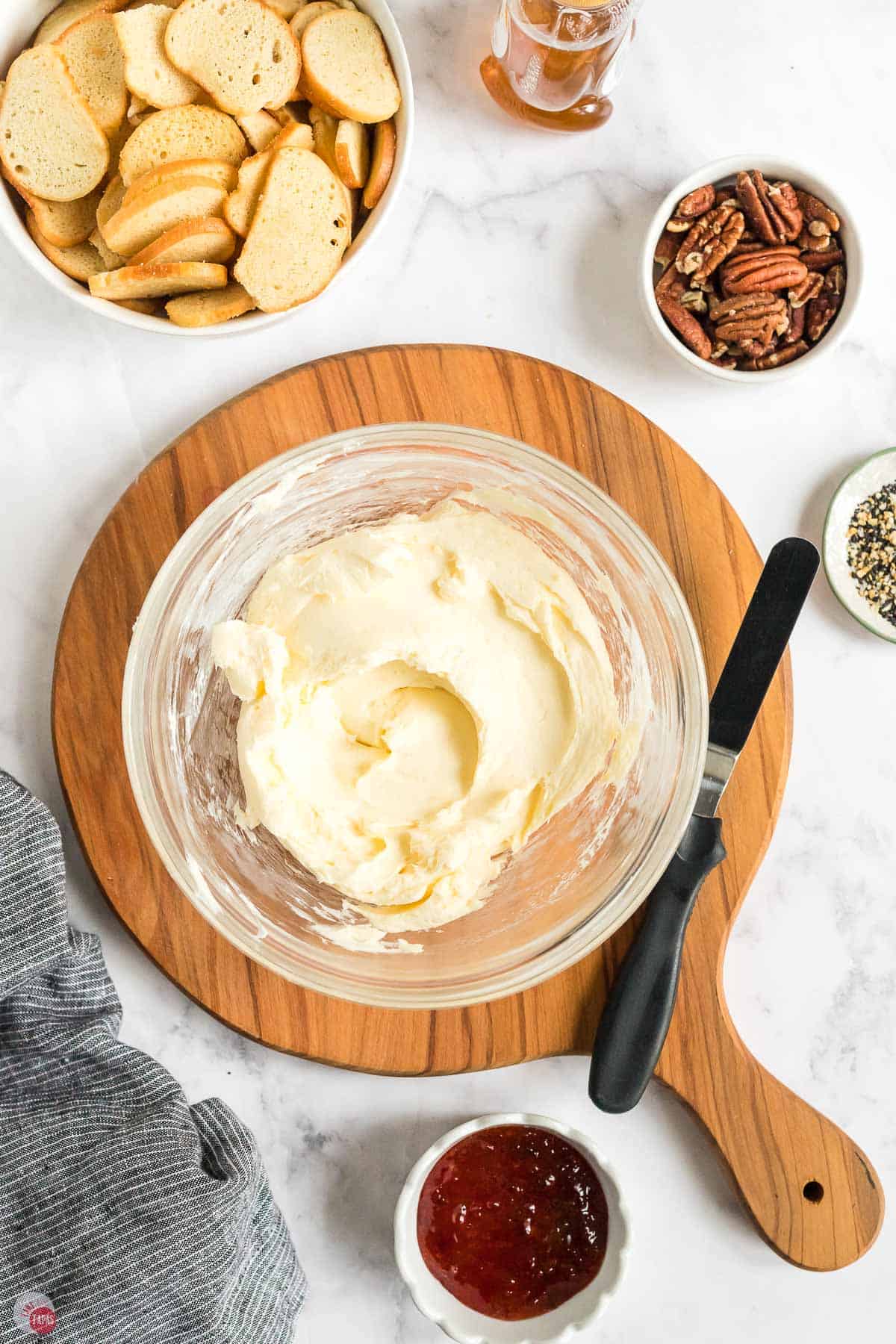 whipped cream cheese and butter in a bowl