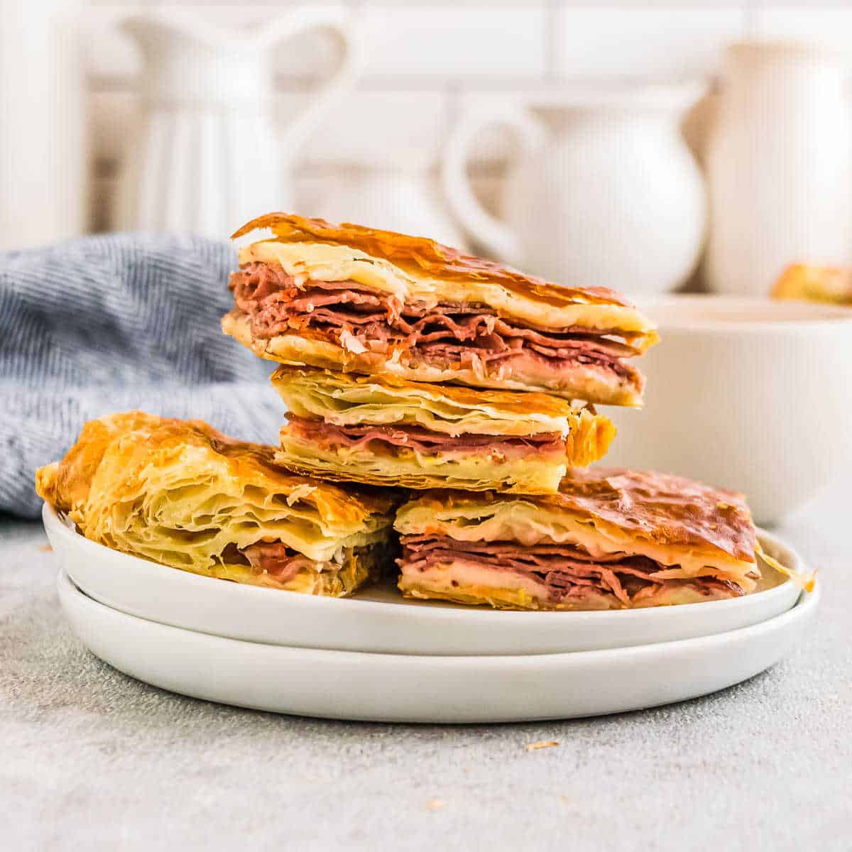 stack of corned beef sliders