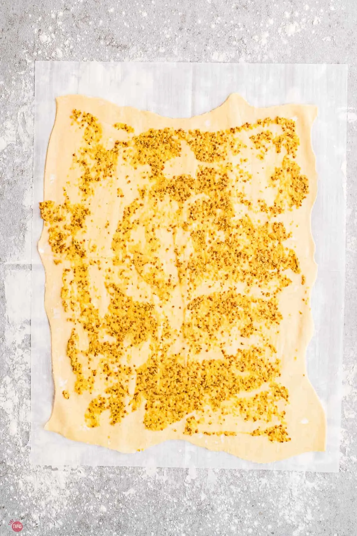 puff pastry spread with mustard