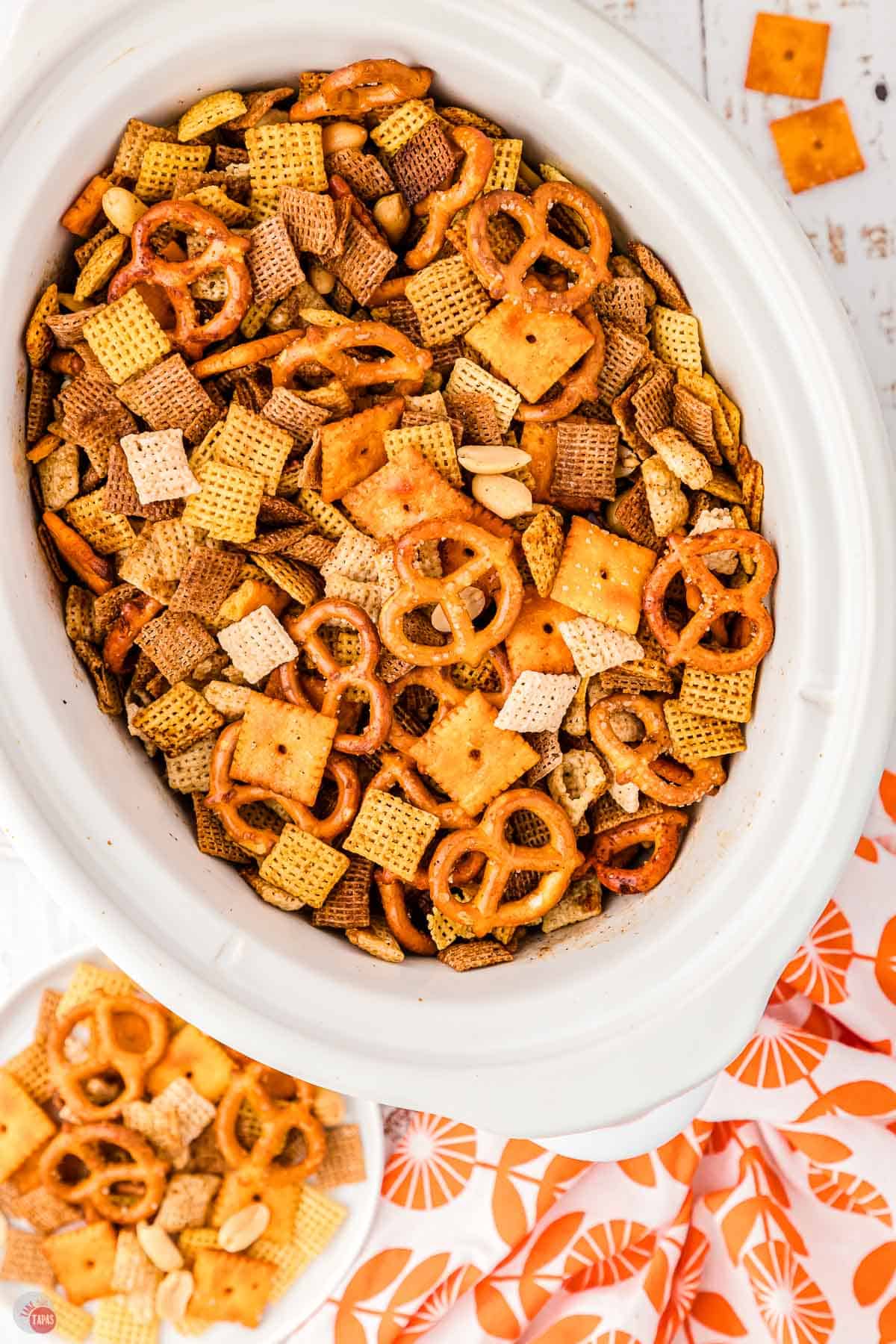 crockpot full of Chex Mix
