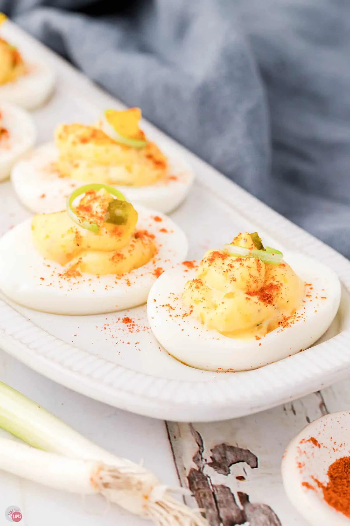 side view of deviled eggs