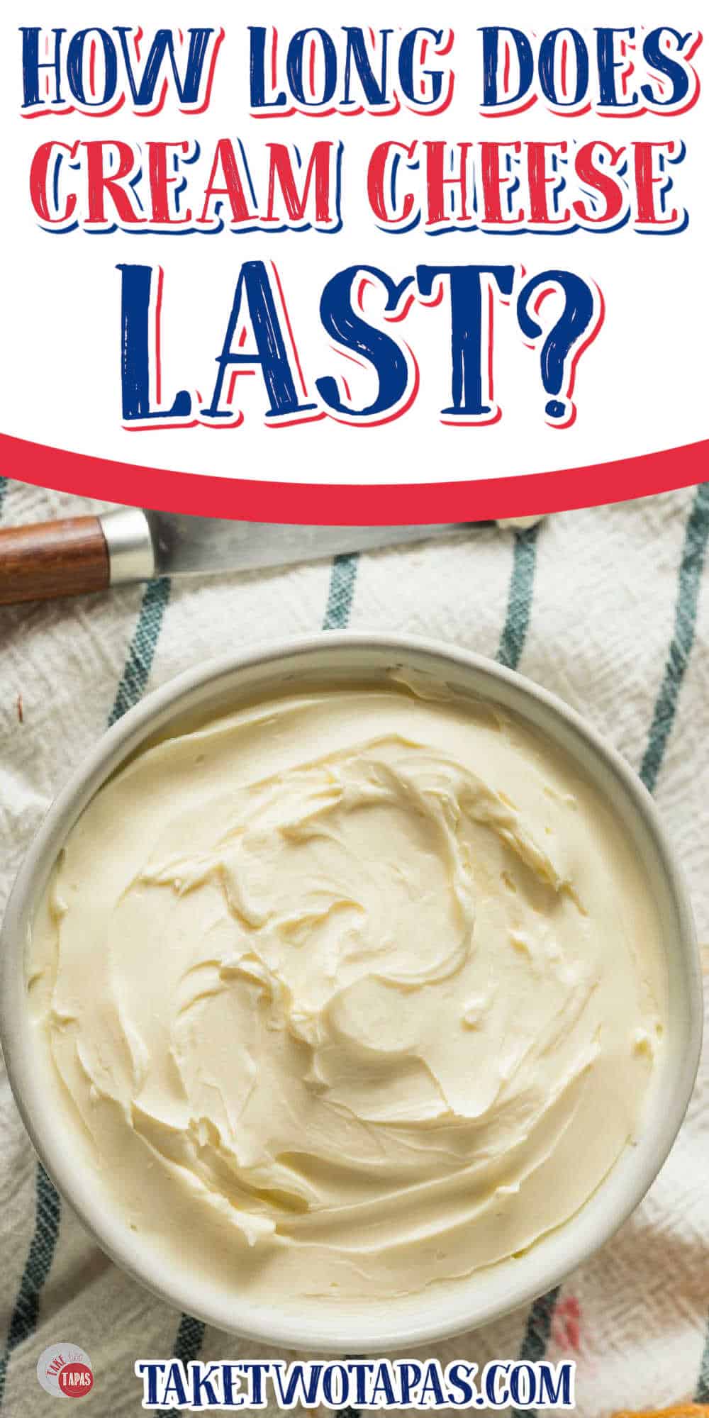 bowl of softened cream cheese on striped napkin