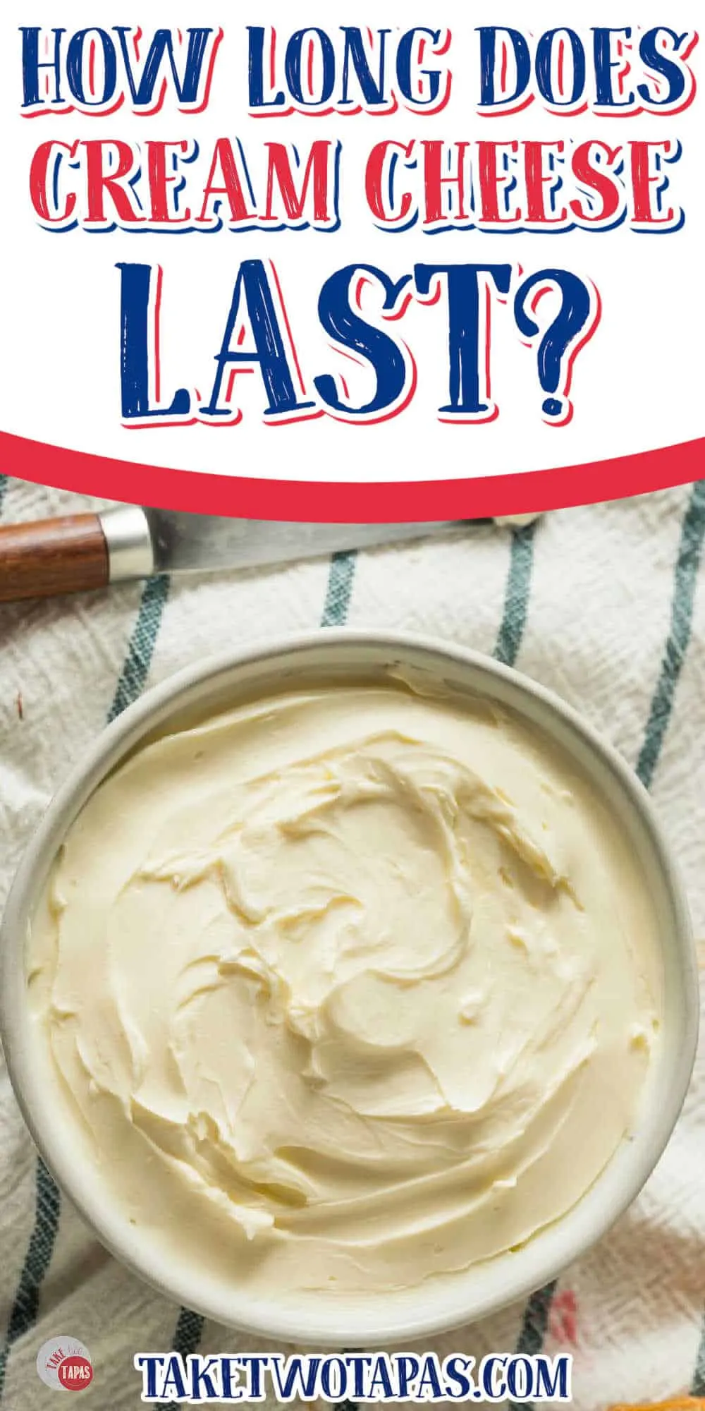 bowl of softened cream cheese on striped napkin