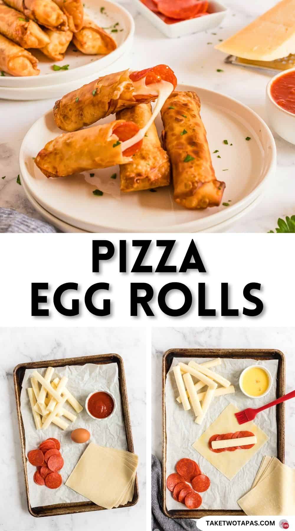 Pinterest pin image for pizza egg roll recipe