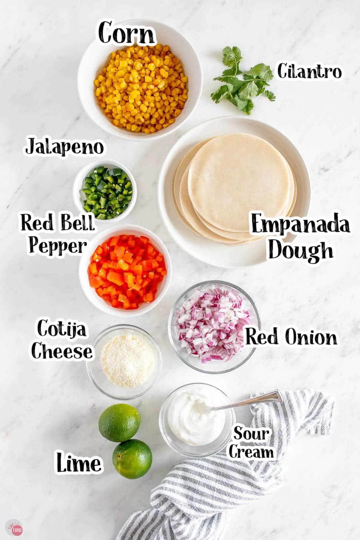 labeled picture of ingredients in clear bowls