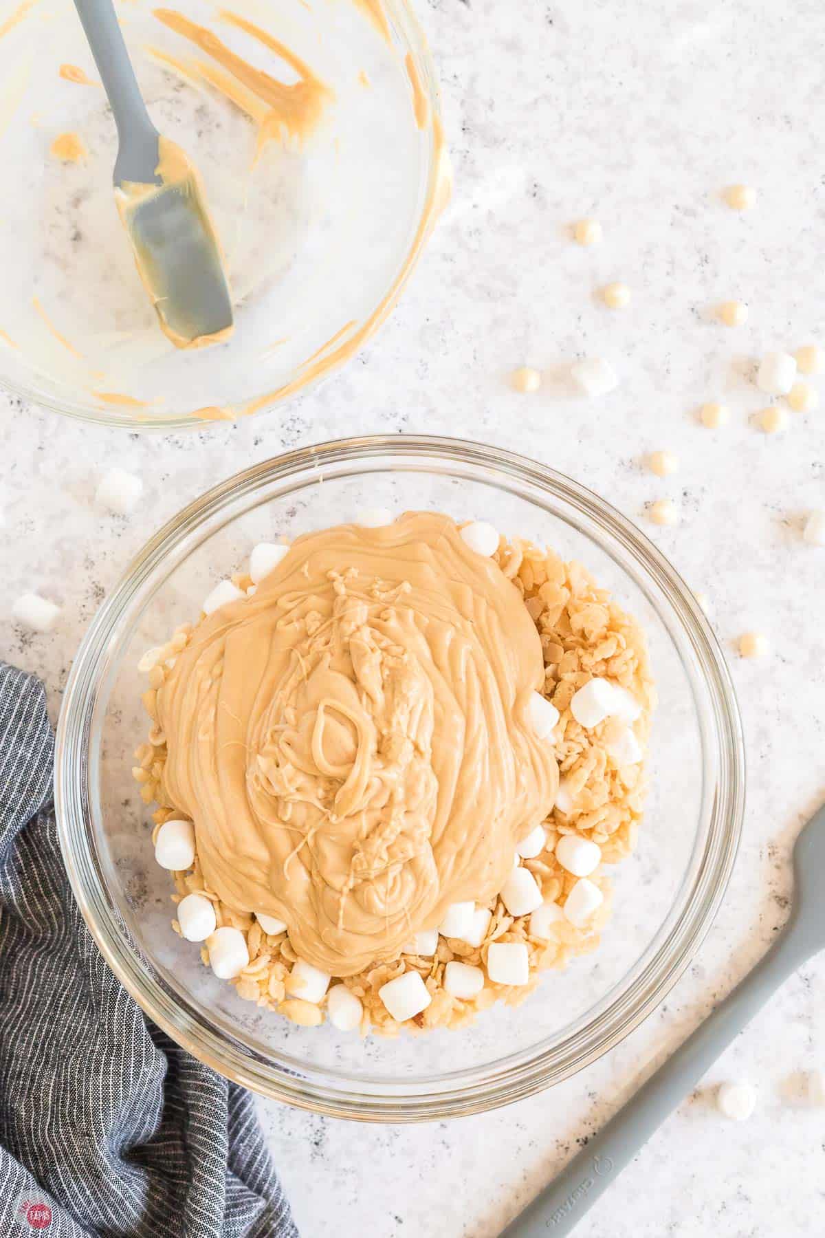 peanut butter and cereal in a bowl