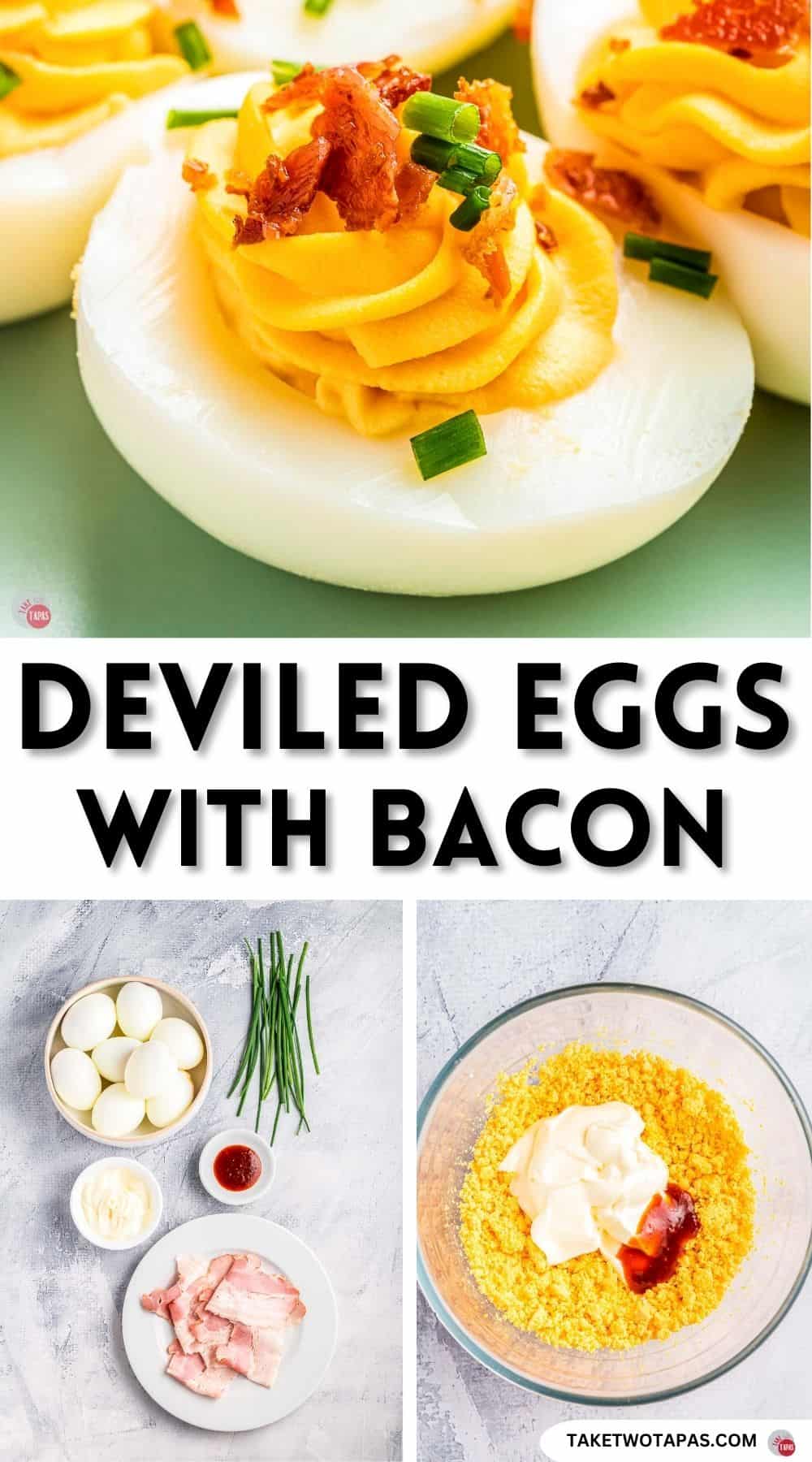 Pinterest pin image for bacon deviled eggs
